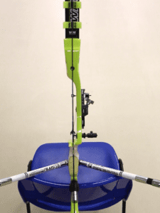 Recurve bow showing limb alignment process for basic tuning