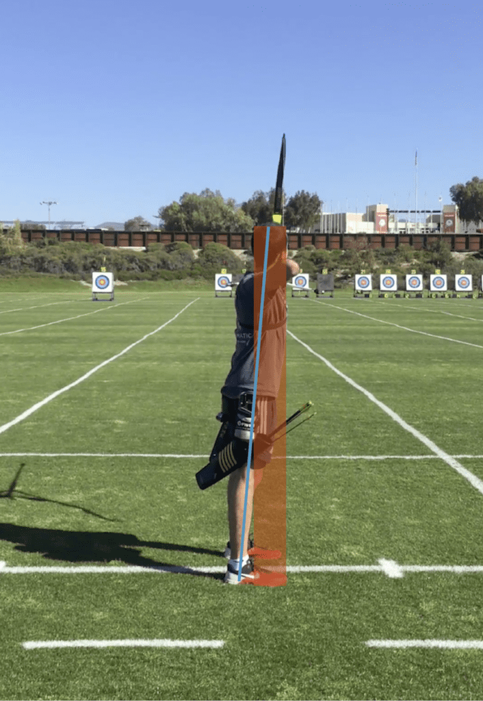 archer showing recurve archery stance and posture weight balance on feet