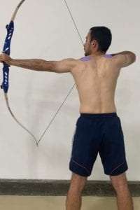 recurve archery with bad upper body posture and high shoulder position