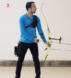 archer showing recurve archery hook position