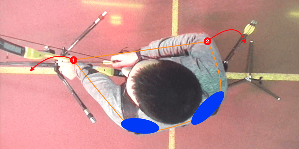 recurve set position showing the connection between the hook, grip and shoulders