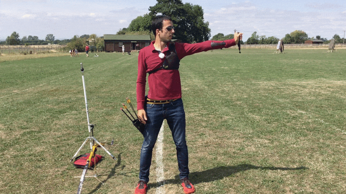 archer showing bow arm elbow rotation drill