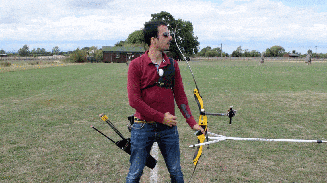 archery drill with recurve archer showing drill to improve hand position hook and grip