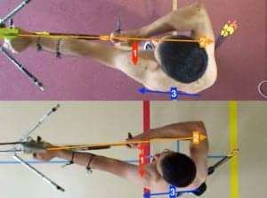 overhead comparison of recurve draw shoulder position and opening the bow