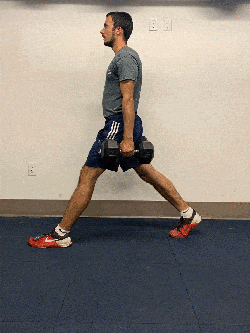 recurve archer showing dumbell split squats strength exercise